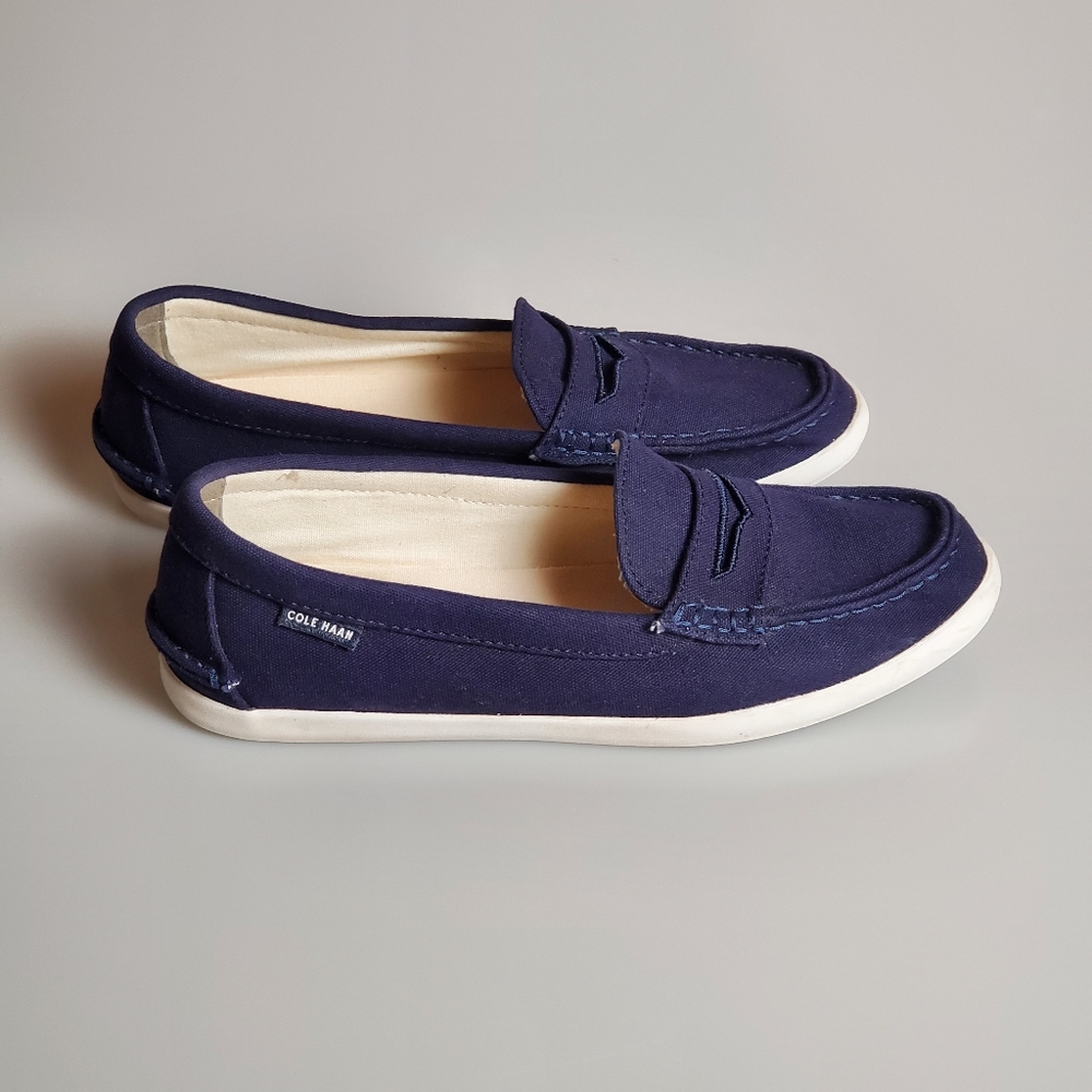 Cole Haan Grand Os Navy Canvas Loafers - Size 10